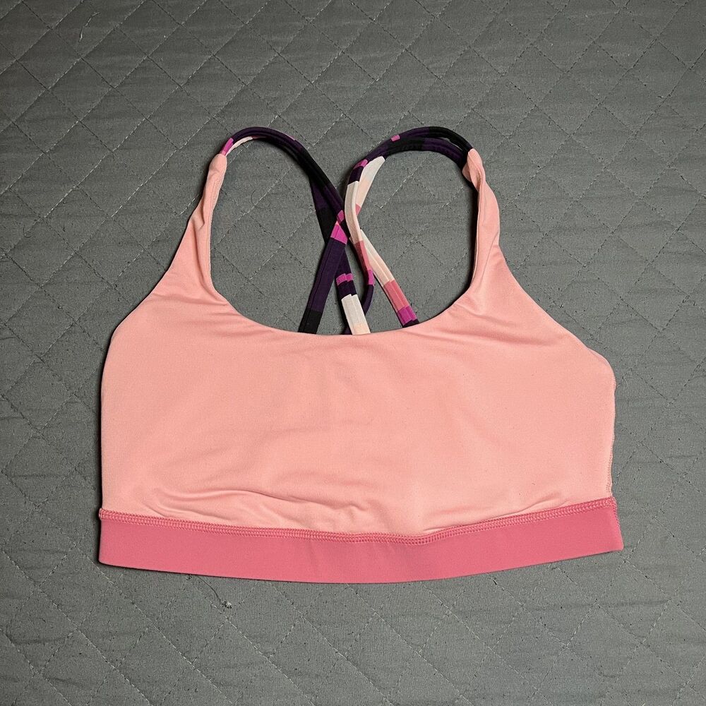 Lululemon Energy Bra Size 8 Bleached Coral Guava Pink Lava Stripe Black